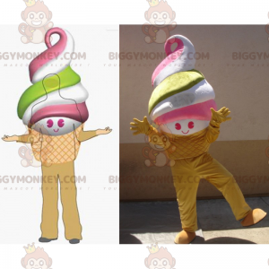 Kostým maskota s úsměvem a barevnou zmrzlinou BIGGYMONKEY™ –