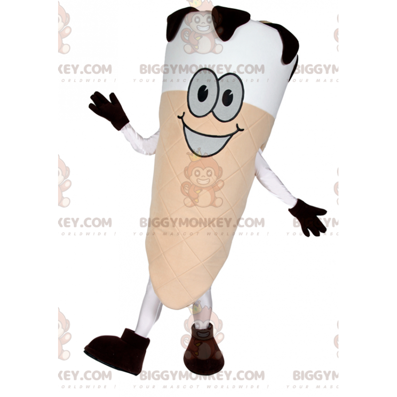 Costume de mascotte BIGGYMONKEY™ de crème glacée vanille avec Costume de mascotte BIGGYMONKEY™ de crème glacée vanille avec