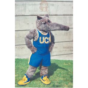 Traje de mascote BIGGYMONKEY™ de anta cinzenta em roupa esportiva azul - Mascote de esportes - BiggyMonkey.com