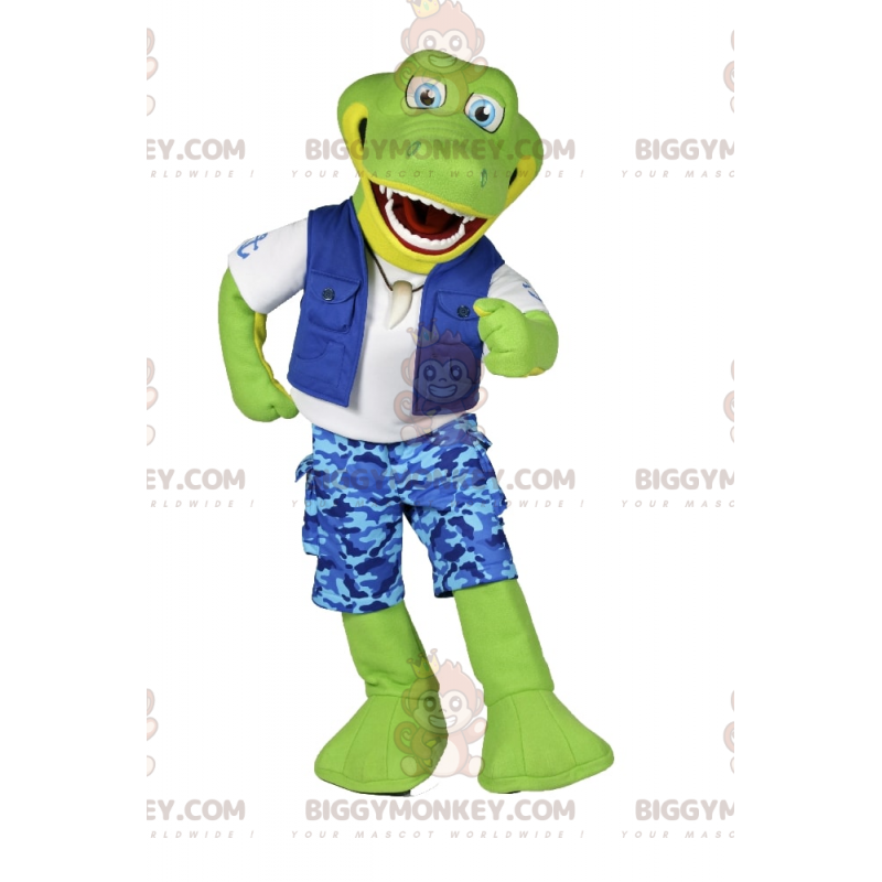 Crocodile BIGGYMONKEY™ maskottiasu Fisherman-asussa - Crocodile BIGGYMONKEY™ maskottiasu Fisherman-asussa -