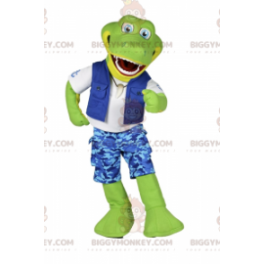 Crocodile BIGGYMONKEY™ maskottiasu Fisherman-asussa - Krokotiilin maskotti - BIGGYMONKEY_015544 - BiggyMonkey.com
