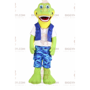 Crocodile BIGGYMONKEY™ Mascot Costume In Fisherman Outfit –