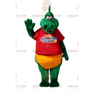 BIGGYMONKEY™ Mascot Costume Green Crocodile With Red Tshirt -