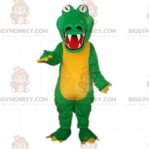 Στολή μασκότ BIGGYMONKEY™ με πράσινο κροκόδειλο και κίτρινη