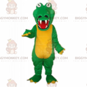 Στολή μασκότ BIGGYMONKEY™ με πράσινο κροκόδειλο και κίτρινη