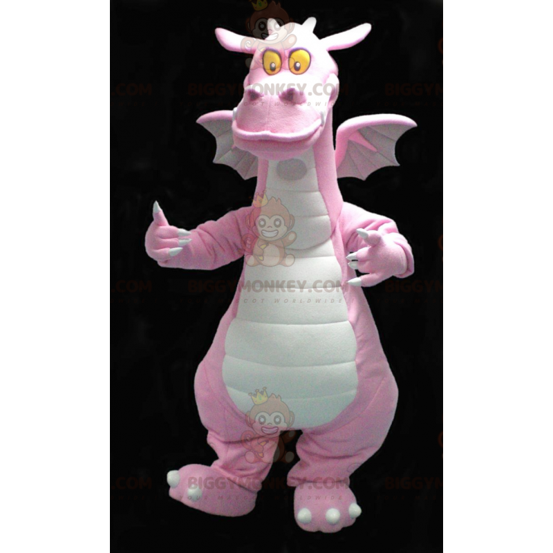 Söt leende rosa och vit drake BIGGYMONKEY™ maskotdräkt - Söt leende rosa och vit drake BIGGYMONKEY™ maskotdräkt -