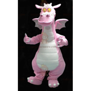 Sød smilende pink og hvid drage BIGGYMONKEY™ maskotkostume -