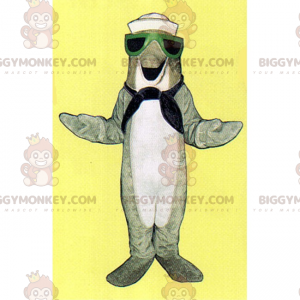 BIGGYMONKEY™ maskotkostume Grå delfin i sømandstøj -