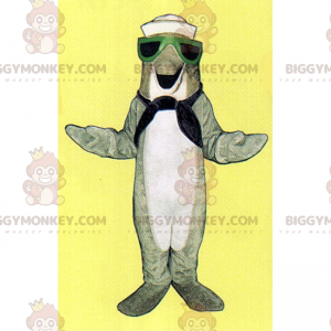 Traje de mascote BIGGYMONKEY™ de golfinho cinza com roupa de