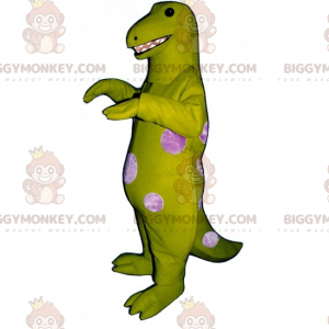 BIGGYMONKEY™ mascot costume green dino with pink polka dots –