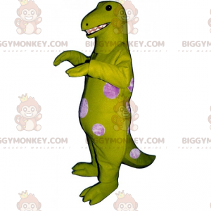 BIGGYMONKEY™ maskotkostume grøn dino med lyserøde prikker -