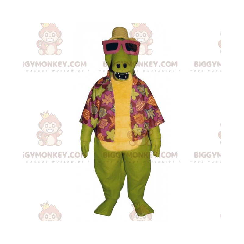 Fantasia de mascote Dino BIGGYMONKEY™ em roupa de praia – Fantasia de mascote Dino BIGGYMONKEY™ em roupa de praia –
