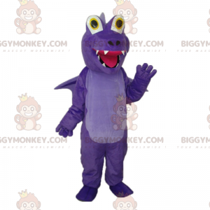 Costume de mascotte BIGGYMONKEY™ de Dino violet souriant aux