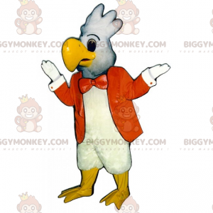 Στολή μασκότ White Parrot BIGGYMONKEY™ με πορτοκαλί μπουφάν - Ζώα της ζούγκλας - BIGGYMONKEY_015606 - BiggyMonkey.com