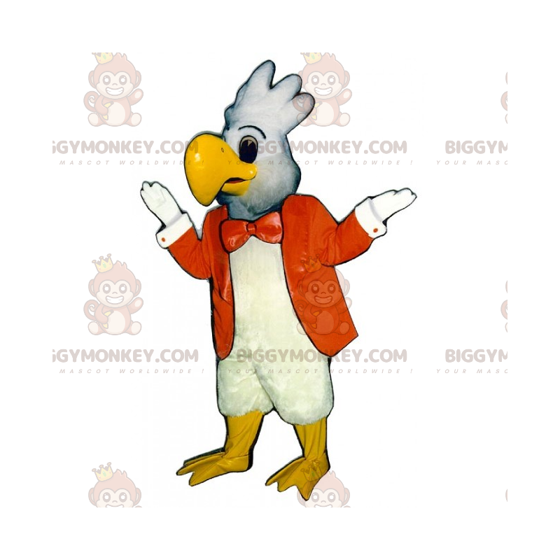 Hvid papegøje BIGGYMONKEY™ maskotkostume med orange jakke - Hvid papegøje BIGGYMONKEY™ maskotkostume med orange jakke -