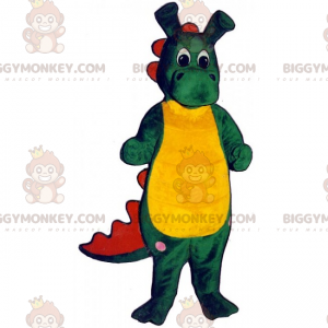 Costume de mascotte BIGGYMONKEY™ de dinosaure vert et jaune aux