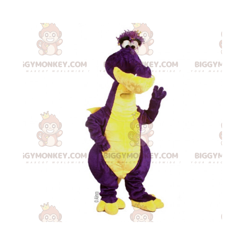 Purple and Yellow Small Eyes Dinosaur BIGGYMONKEY™ Mascot Purple and Yellow Small Eyes Dinosaur BIGGYMONKEY™ Mascot