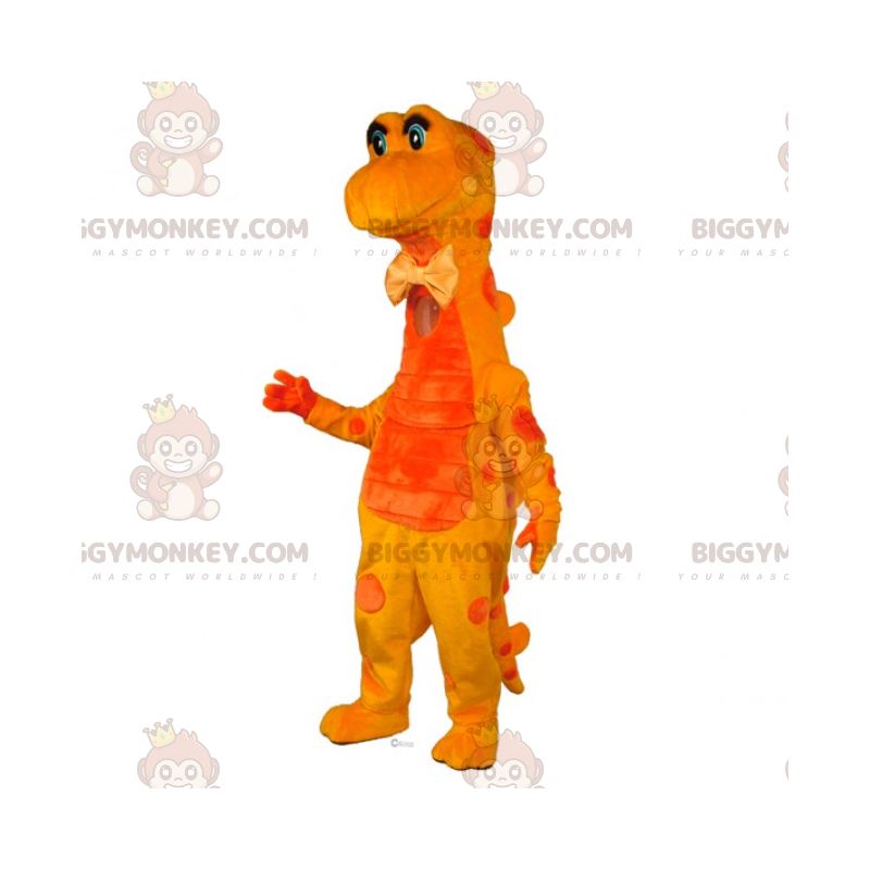 Costume de mascotte BIGGYMONKEY™ de dinosaure jaune avec nœud