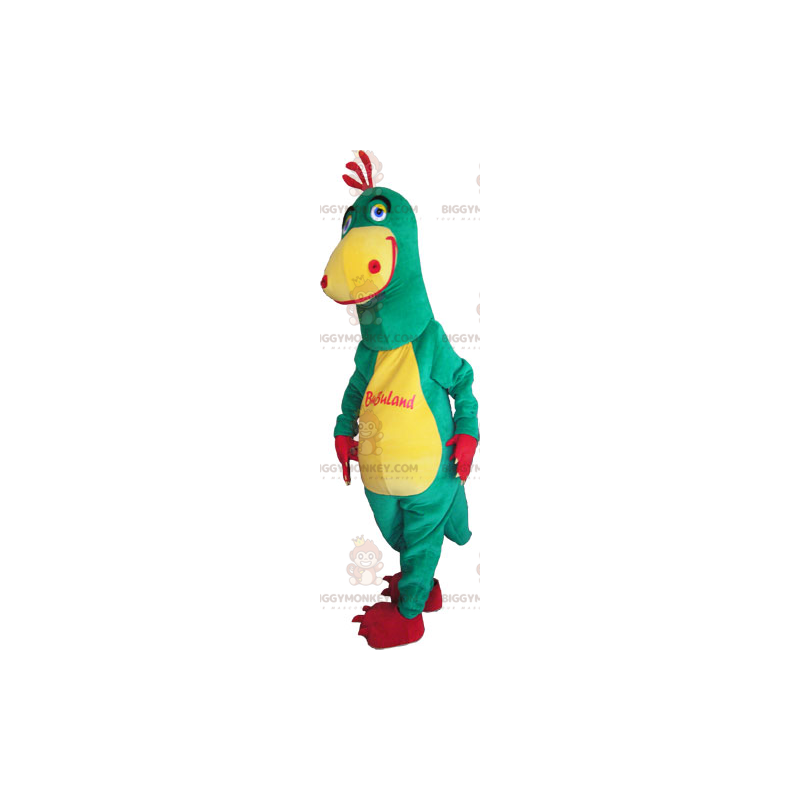 Traje de mascote de dinossauro bicolor amarelo e verde Traje de mascote de dinossauro bicolor amarelo e verde