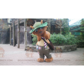 Costume de mascotte BIGGYMONKEY™ de castor d'écureuil marron avec un chapeau vert - Animaux de la forêt - BiggyMonkey.com