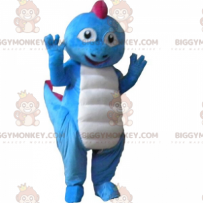 Disfraz de mascota BIGGYMONKEY™ Dinosaurio azul con cresta rosa