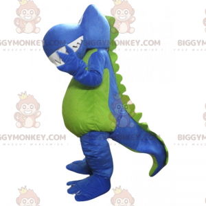 Kostium maskotka niebieski dinozaur i zielony brzuch