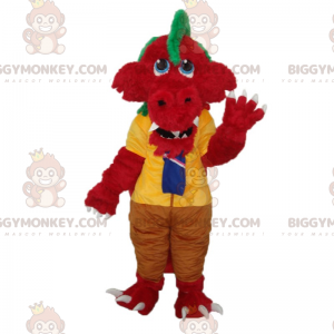 BIGGYMONKEY™ Mascot Costume Red Dinosaur In School Uniform -