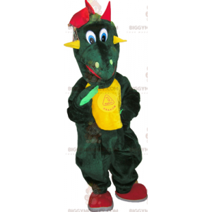 BIGGYMONKEY™ Mascottekostuum Groene dinosaurus met gele buik -