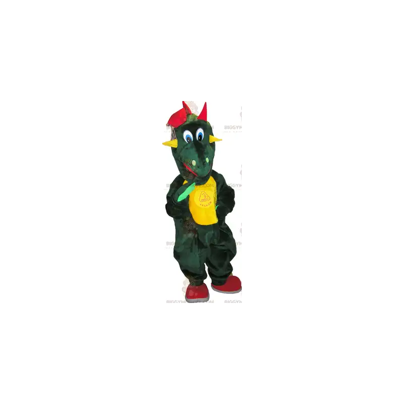 Disfraz de mascota BIGGYMONKEY™ Dinosaurio verde con barriga Disfraz de mascota BIGGYMONKEY™ Dinosaurio verde con barriga