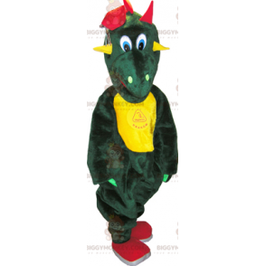 BIGGYMONKEY™ Maskotdräkt Grön dinosaurie med gul mage -