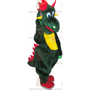 BIGGYMONKEY™ Maskotdräkt Grön dinosaurie med gul mage -