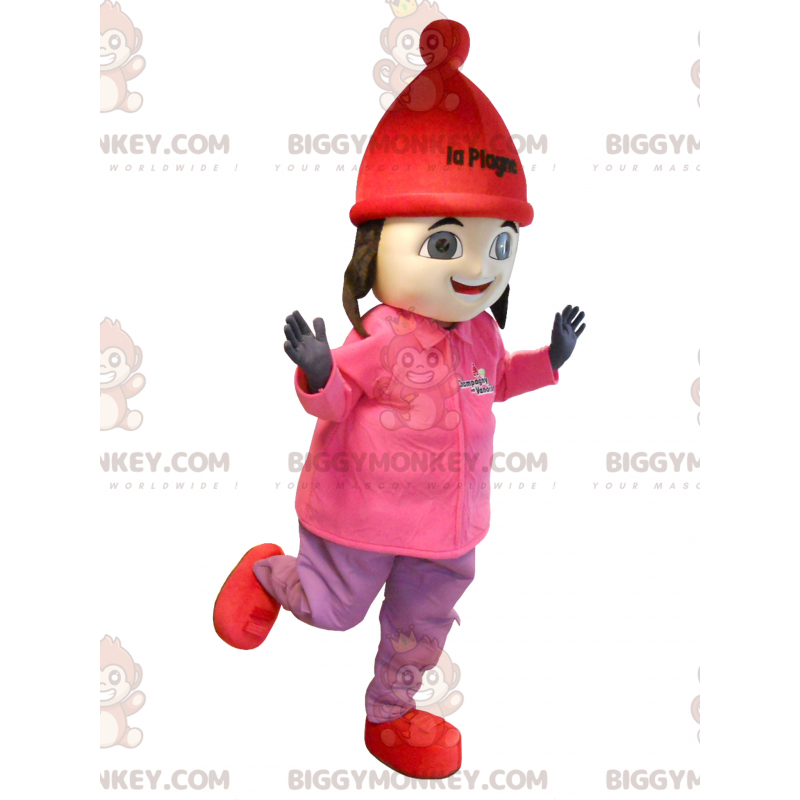 BIGGYMONKEY™ Braunes Mädchen im Ski-Outfit-Maskottchen-Kostüm -