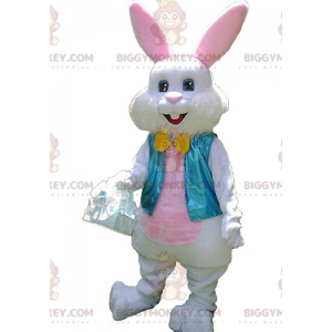 BIGGYMONKEY™ Maskottchenkostüm Hase in Weiß und Rosa mit blauer