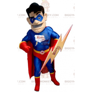 Superhjälte BIGGYMONKEY™ maskotdräkt i röd och blå outfit med