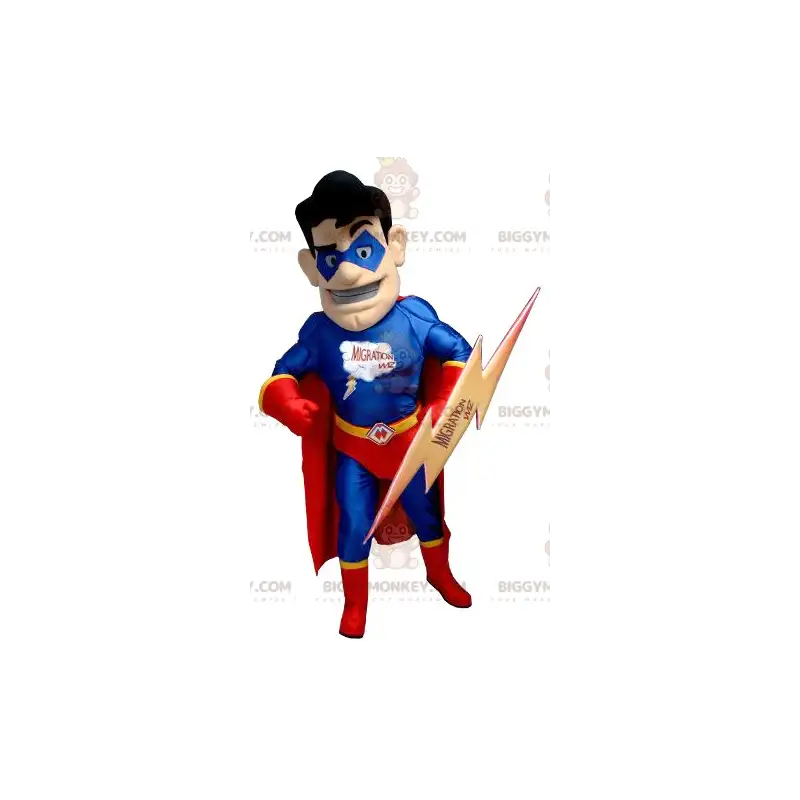 Στολή μασκότ Superhero BIGGYMONKEY™ σε κόκκινο και μπλε ντύσιμο Στολή μασκότ Superhero BIGGYMONKEY™ σε κόκκινο και μπλε ντύσιμο