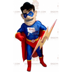 Superhero BIGGYMONKEY™ Mascot Costume in Red and Blue Outfit with Lightning Bolt - Superhero mascot - BiggyMonkey.com
