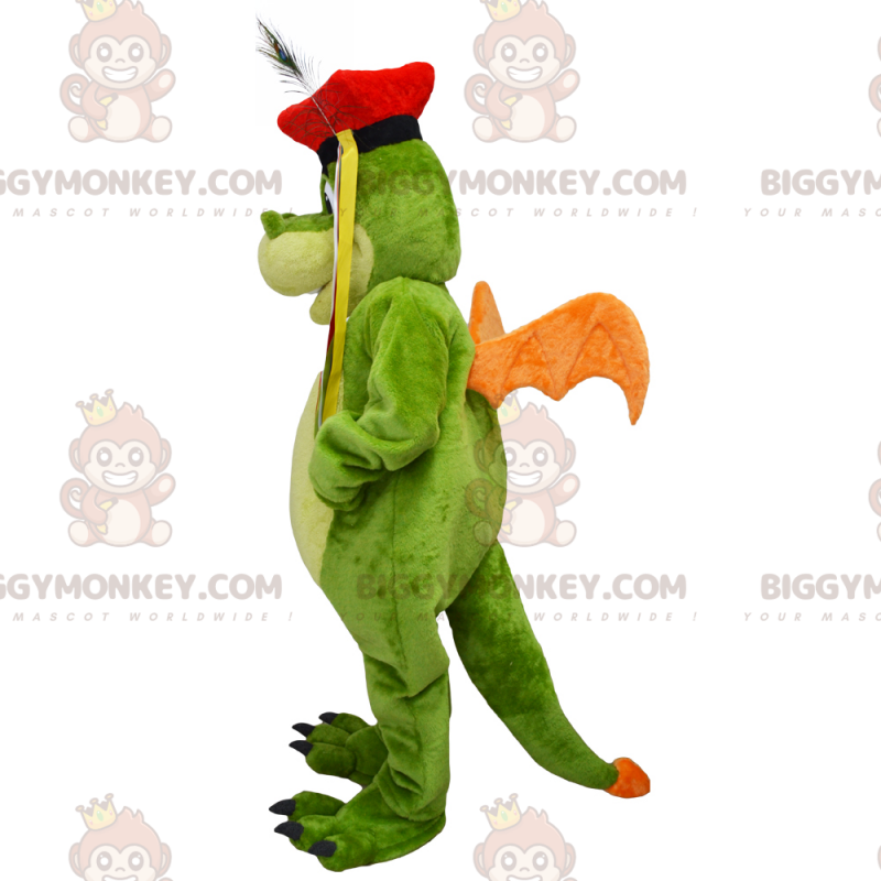 Costume de mascotte BIGGYMONKEY™ de dragon avec un béret rouge