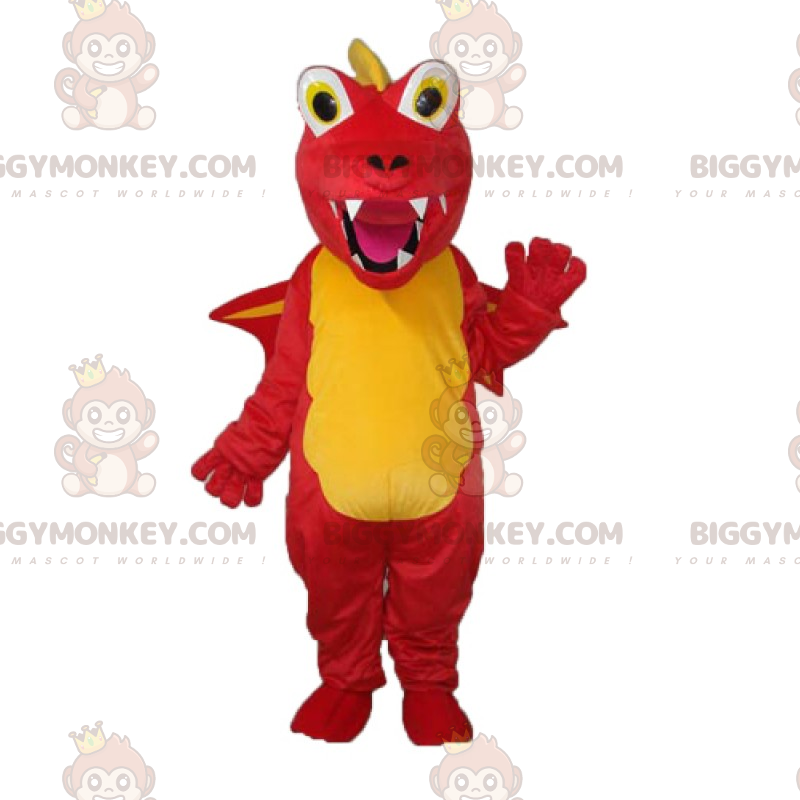 BIGGYMONKEY™ Mascot Costume Yellow & Red Dragon With Big Teeth BIGGYMONKEY™ Mascot Costume Yellow & Red Dragon With Big Teeth