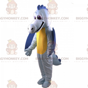 Traje de mascote de dragão azul e amarelo BIGGYMONKEY™ –