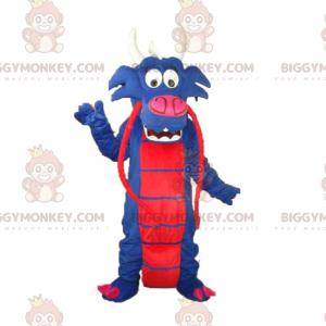 Blauwe en rode Chinese draak BIGGYMONKEY™ mascottekostuum -