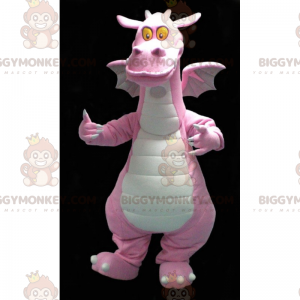 Traje de mascote de dragão rosa de olhos amarelos BIGGYMONKEY™