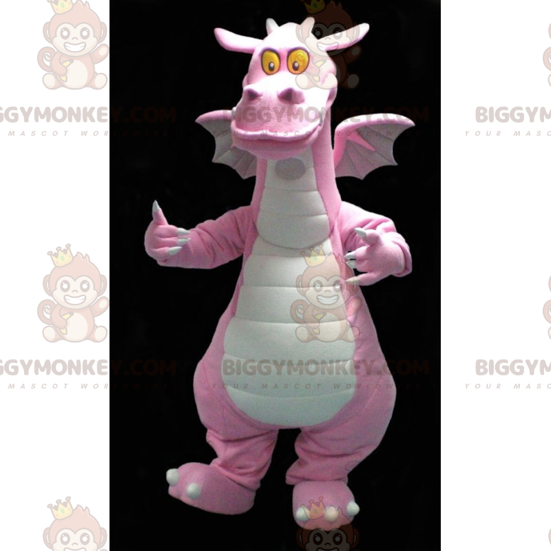Costume della mascotte del drago rosa occhi gialli BIGGYMONKEY™