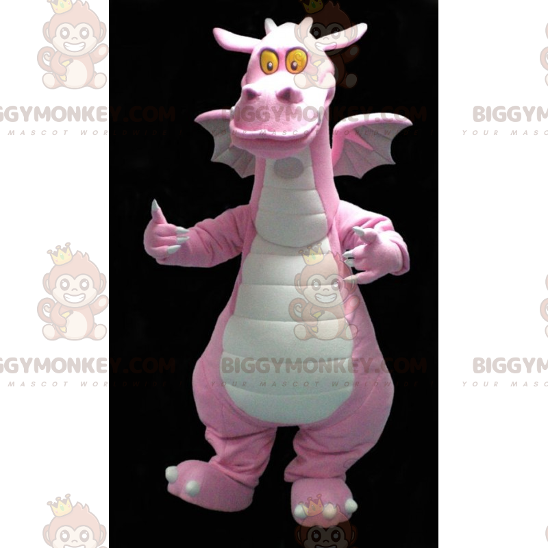 Gelbe Augen Rosa Drache BIGGYMONKEY™ Maskottchen Kostüm -