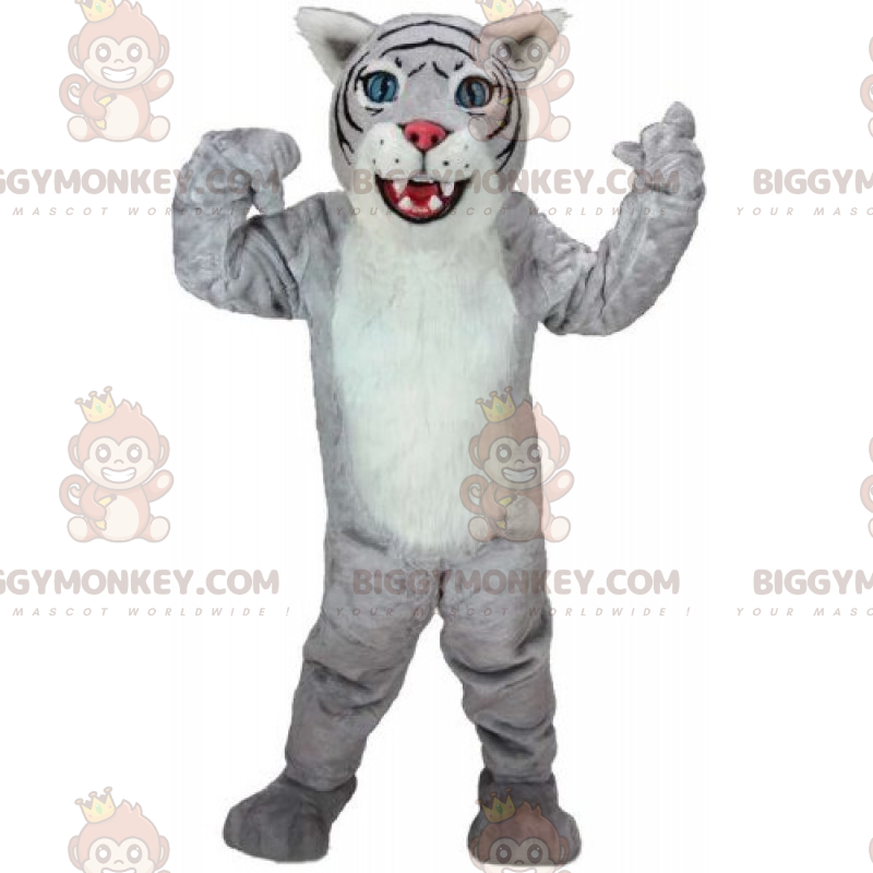 Costume de mascotte BIGGYMONKEY™ de félin gris et blanc - Costume de mascotte BIGGYMONKEY™ de félin gris et blanc -