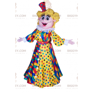 BIGGYMONKEY™ Maskottchen-Kostüm einer Frau im Harlekin-Kleid -