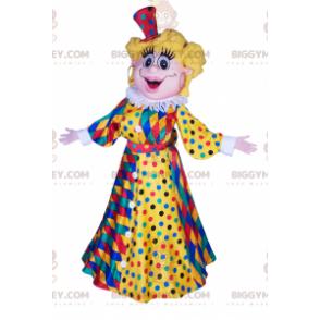 Traje de mascote BIGGYMONKEY™ de mulher em vestido de arlequim