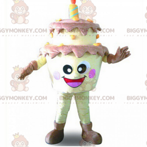 Pastel de cumpleaños con cara sonriente Disfraz de mascota