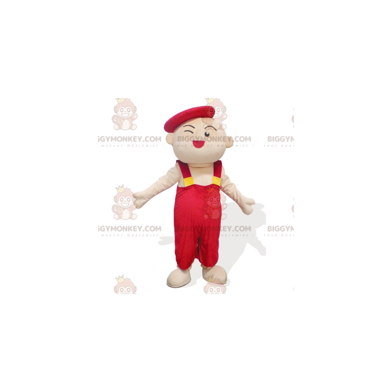 Artist Kid Man BIGGYMONKEY™ Mascot Costume in Red Overalls - Artist Kid Man BIGGYMONKEY™ Mascot Costume in Red Overalls -
