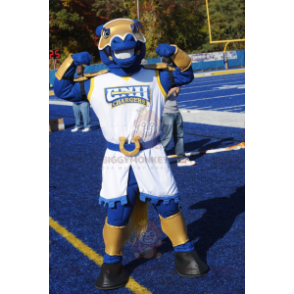 BIGGYMONKEY™ Mascot Costume Blue and Gold Horse in Middle Ages