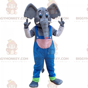 Big Elephant BIGGYMONKEY™ maskotkostume med overalls - Elefantmasker - BIGGYMONKEY_015797 - BiggyMonkey.com
